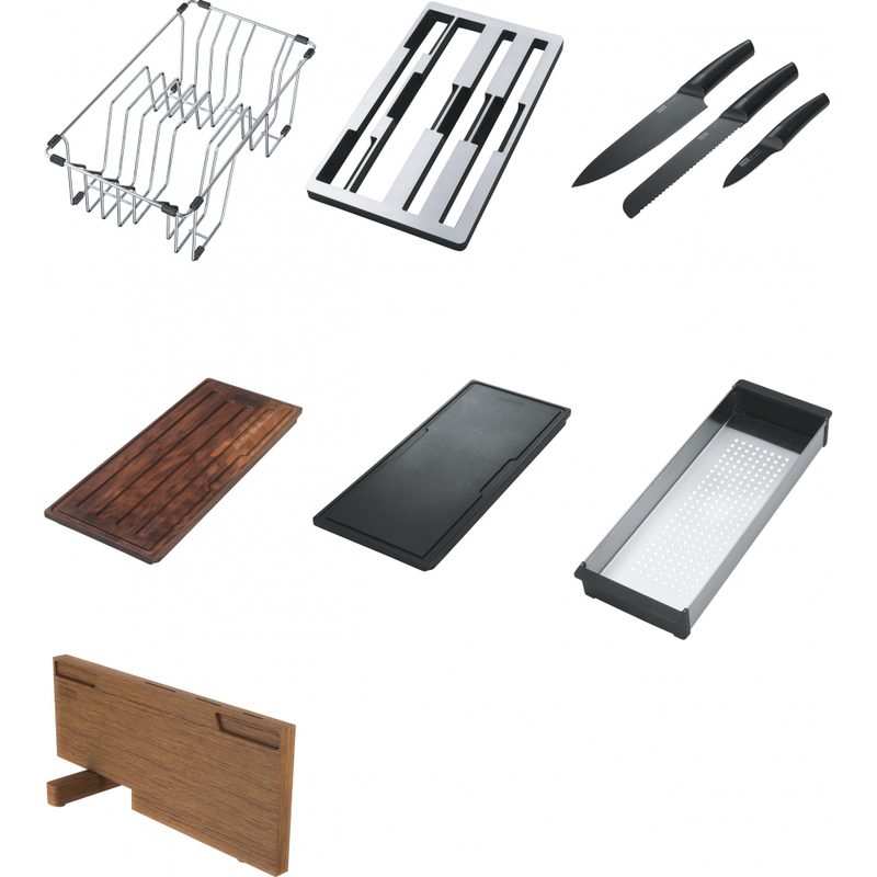 Franke Box Centre Accessory Set Kitchen Sink Chopping Board Colander — dimensions drawing