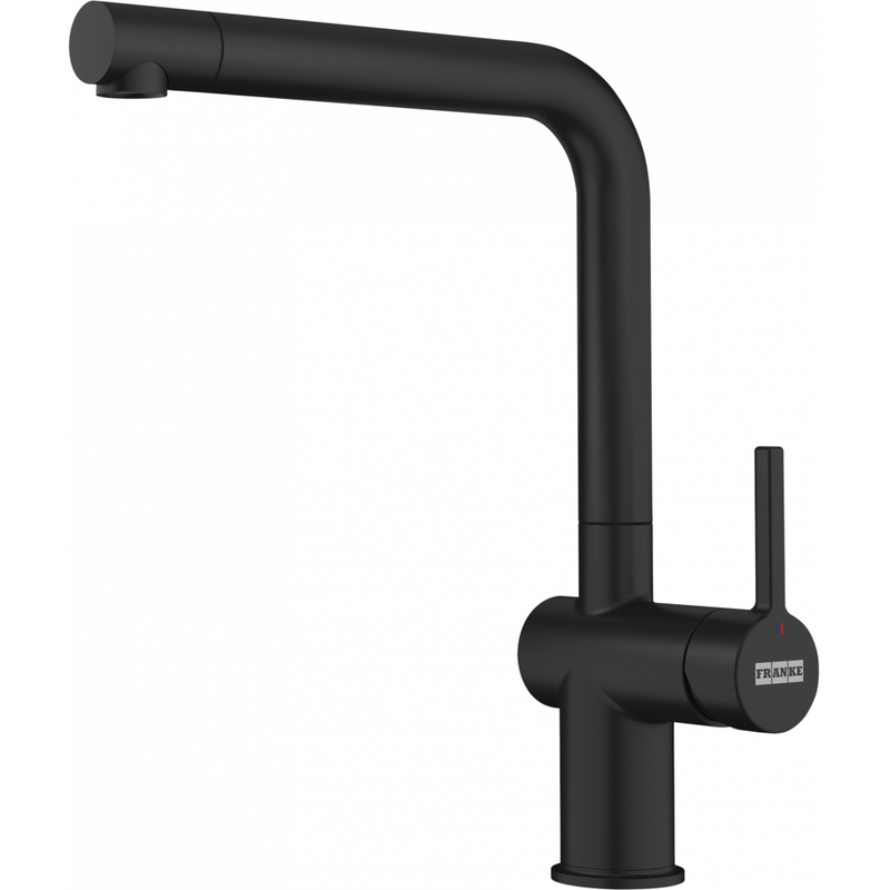 Franke Active Matt Black Single Lever Kitchen Tap Brass L-Spout Swivel — dimensions drawing