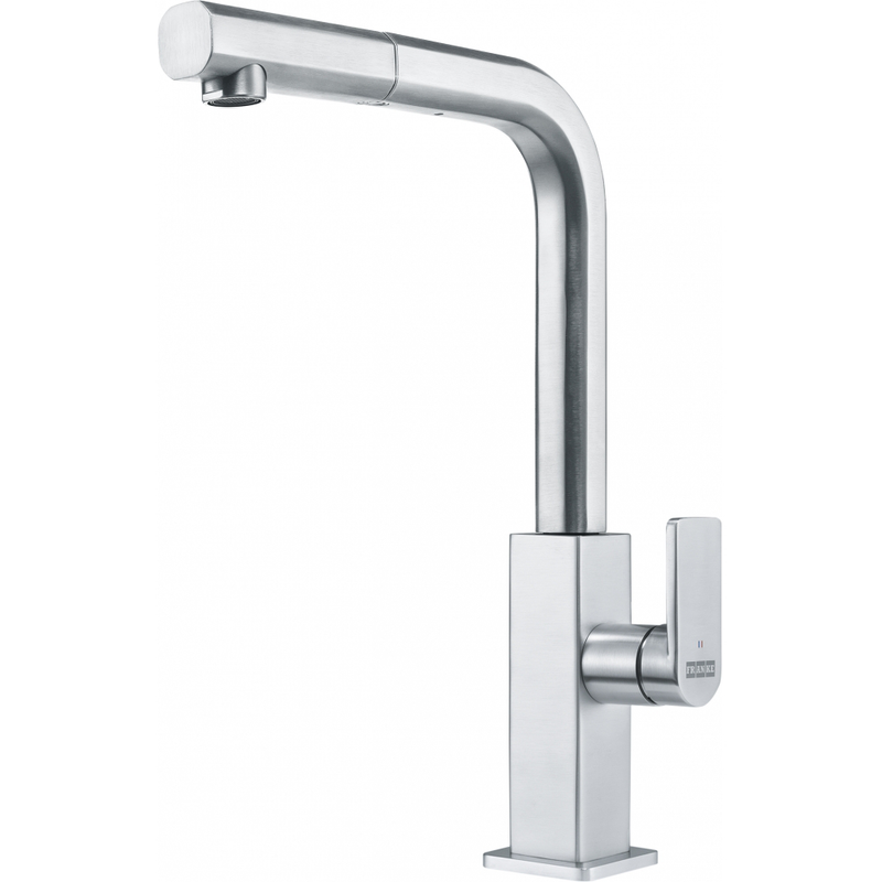 Franke Mythos Stainless Steel Pull Out Nozzle Kitchen Tap L-Spout 348mm — dimensions drawing