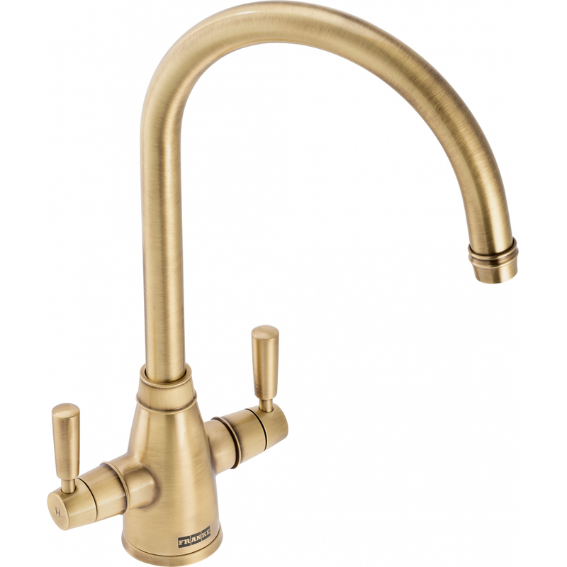 Franke Gloriana Brass Twin Lever Kitchen Tap J-Spout Swivel Traditional — dimensions drawing