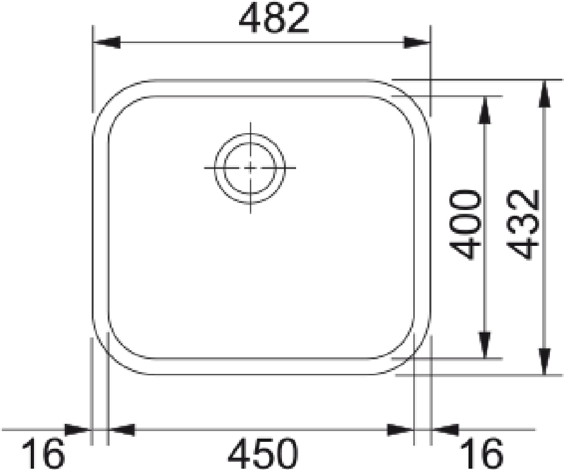 Franke Galassia GAX 110-45 Undermount 1 Bowl Stainless Steel Kitchen Sink — dimensions drawing