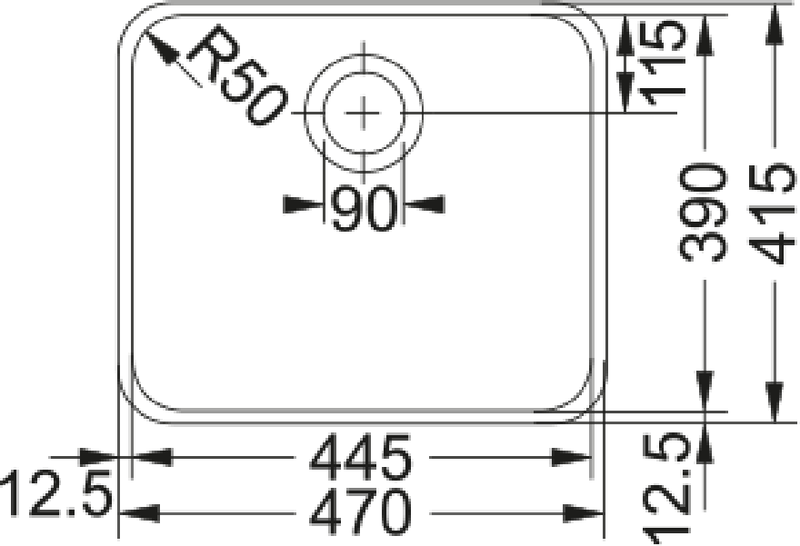 Franke Largo LAX 110-45 Undermount 1 Bowl Stainless Steel Kitchen Sink — dimensions drawing