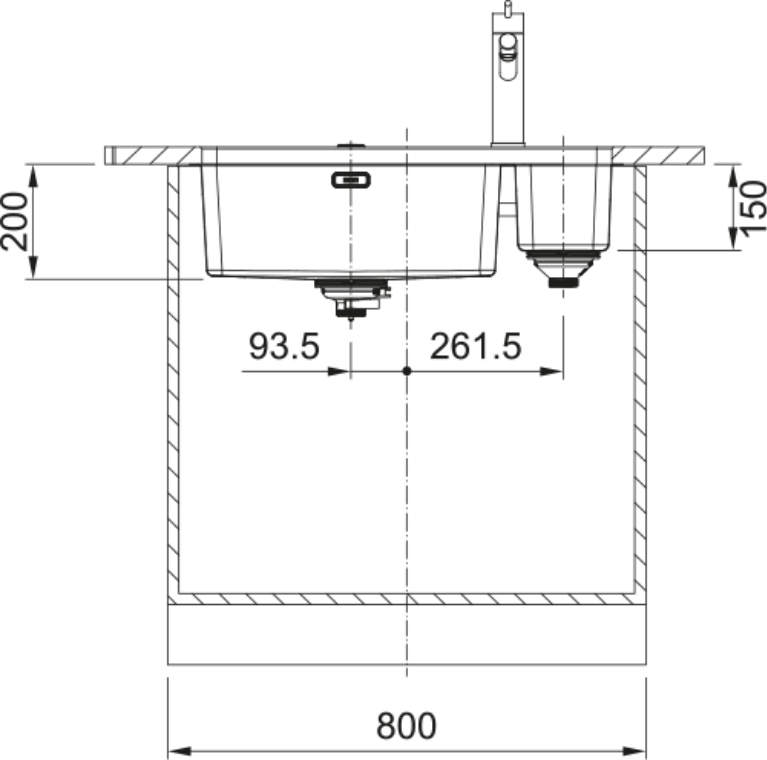 Franke Mythos MYX 160 Undermount 1.5 Bowl Stainless Steel Kitchen Sink RH — dimensions drawing