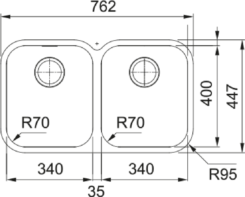 Franke Smart SRX 120 Undermount 2 Bowl Stainless Steel Kitchen Sink 34-34 — dimensions drawing