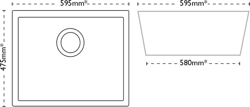 Carron Phoenix Belfast 100 Ceramic 1 Bowl Glacier White Kitchen Sink Butler — dimensions drawing