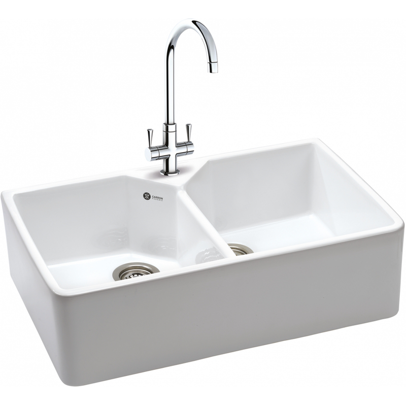 Carron Phoenix Belfast 200 Ceramic 2 Bowl Glacier White Kitchen Sink Butler — dimensions drawing