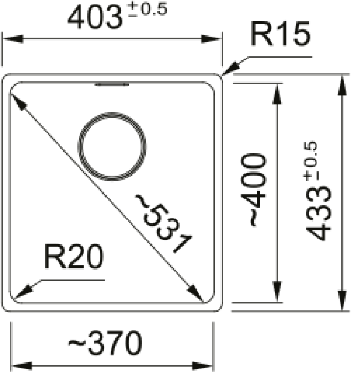 Carron Phoenix Haven 90 Granite 1 Bowl Polar White Kitchen Sink Inset — dimensions drawing