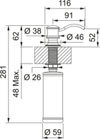 Franke Augusta Classic Soap Dispenser Chrome Brass Kitchen Sink 112.0713.264 — dimensions drawing