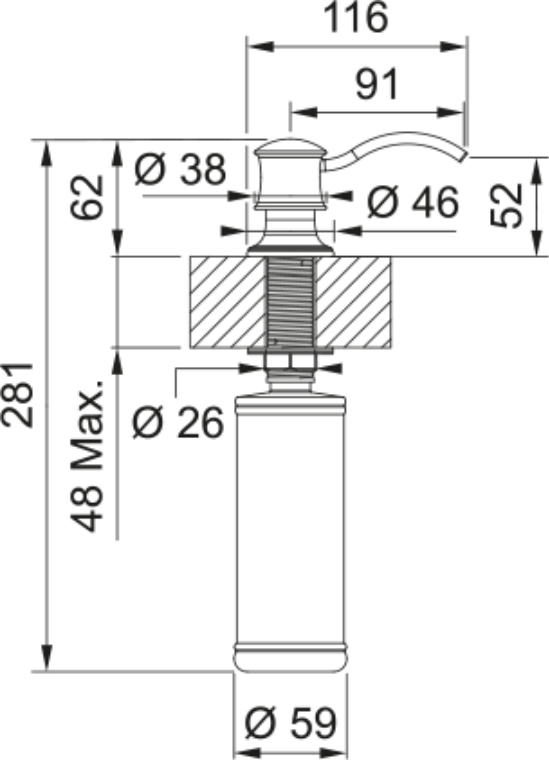 Franke Augusta Classic Soap Dispenser Chrome Brass Kitchen Sink 112.0713.264 — dimensions drawing