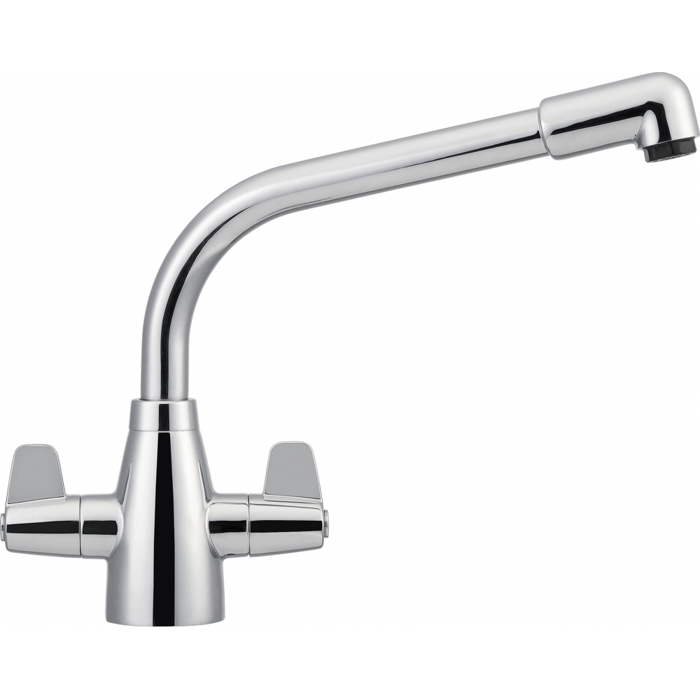 Franke Davos Chrome Dual Lever Kitchen Tap Brass L-Spout Swivel 245mm — dimensions drawing