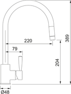 Franke Fuji Chrome Pull Out Nozzle Kitchen Tap Brass J-Spout 389mm — dimensions drawing