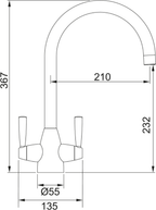 Franke Valais Stainless Steel Dual Lever Kitchen Tap J-Spout Swivel 367mm — dimensions drawing