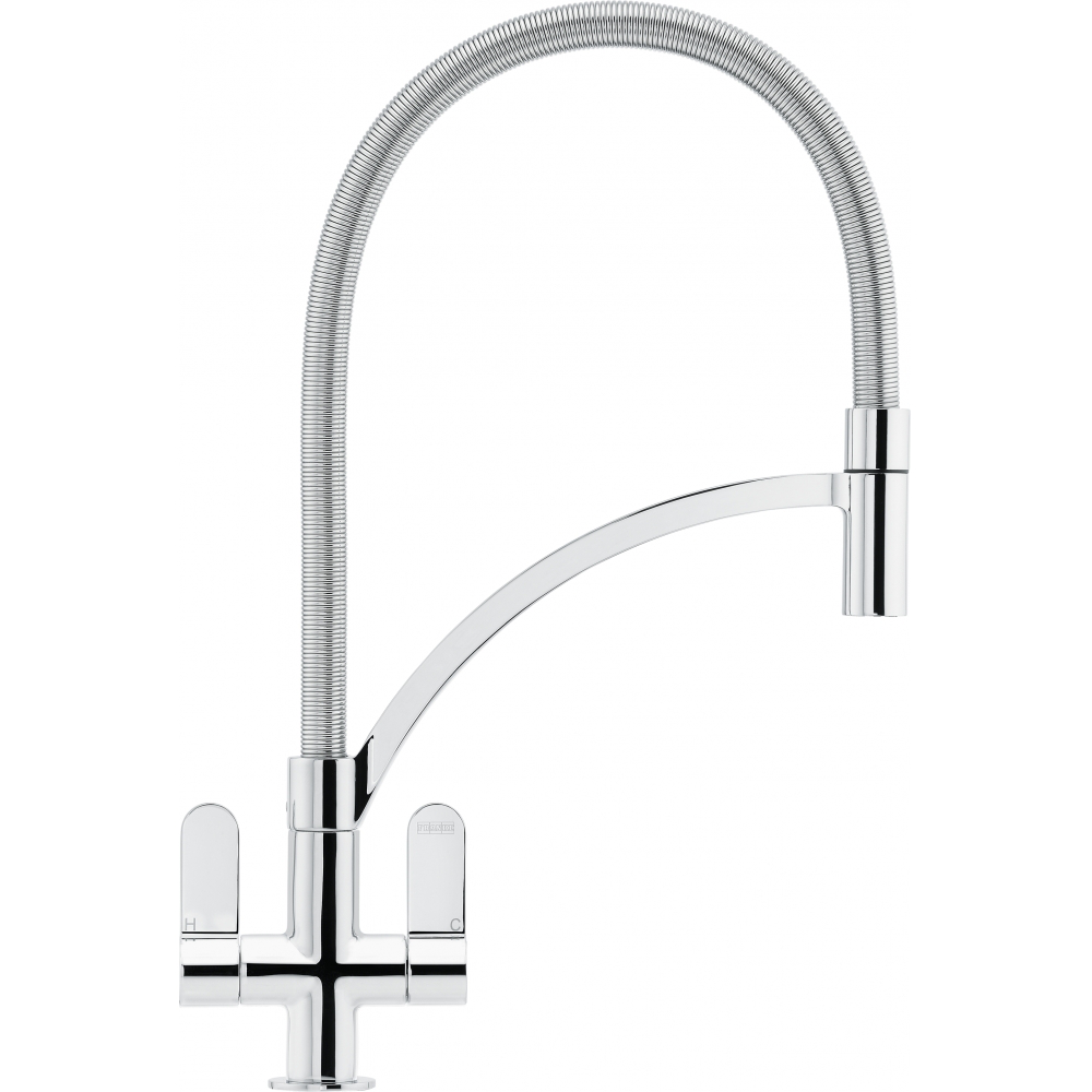 Franke Zelus Chrome Semi-Pro Kitchen Tap Brass Dual Lever Pull Out 437mm — dimensions drawing