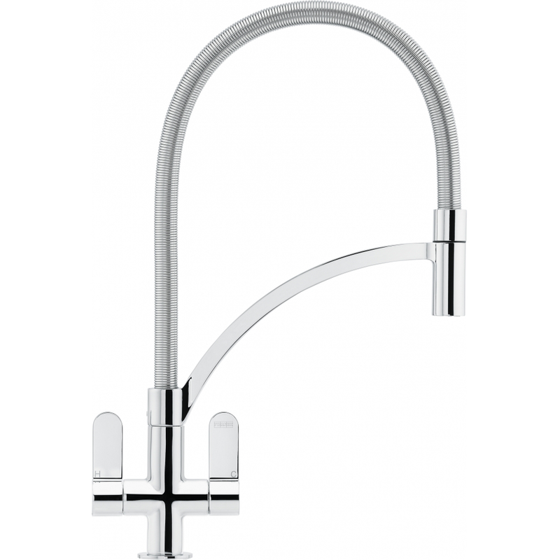 Franke Zelus Chrome Semi-Pro Kitchen Tap Brass Dual Lever Pull Out 437mm — dimensions drawing