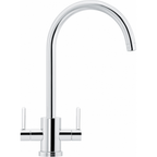 Franke Krios Chrome Dual Lever Kitchen Tap Brass J-Spout Swivel 391mm — dimensions drawing
