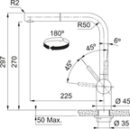 Franke Atlas Neo Anthracite Pull Out Nozzle Kitchen Tap Stainless Steel — dimensions drawing