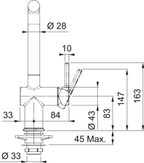 Franke Active Matt Black Single Lever Kitchen Tap Brass L-Spout Swivel — dimensions drawing