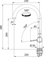 Franke Active Chrome Single Lever Kitchen Tap Brass J-Spout Swivel 388mm — dimensions drawing