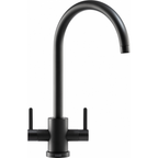 Franke Krios Matt Black Dual Lever Kitchen Tap Brass J-Spout Swivel 391mm — dimensions drawing