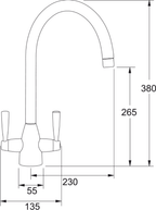 Franke Eiger Matt Black Dual Lever Kitchen Tap Brass J-Spout Swivel 392mm — dimensions drawing