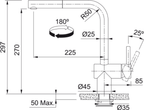 Franke Atlas Neo Sensor Industrial Black Pull Out Kitchen Tap Stainless — dimensions drawing