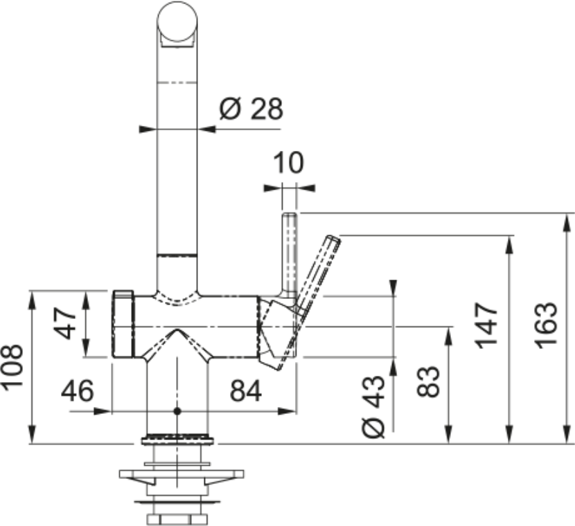 Franke Active Twist Decor Steel Pull Out Kitchen Tap Brass L-Spout KNG — dimensions drawing