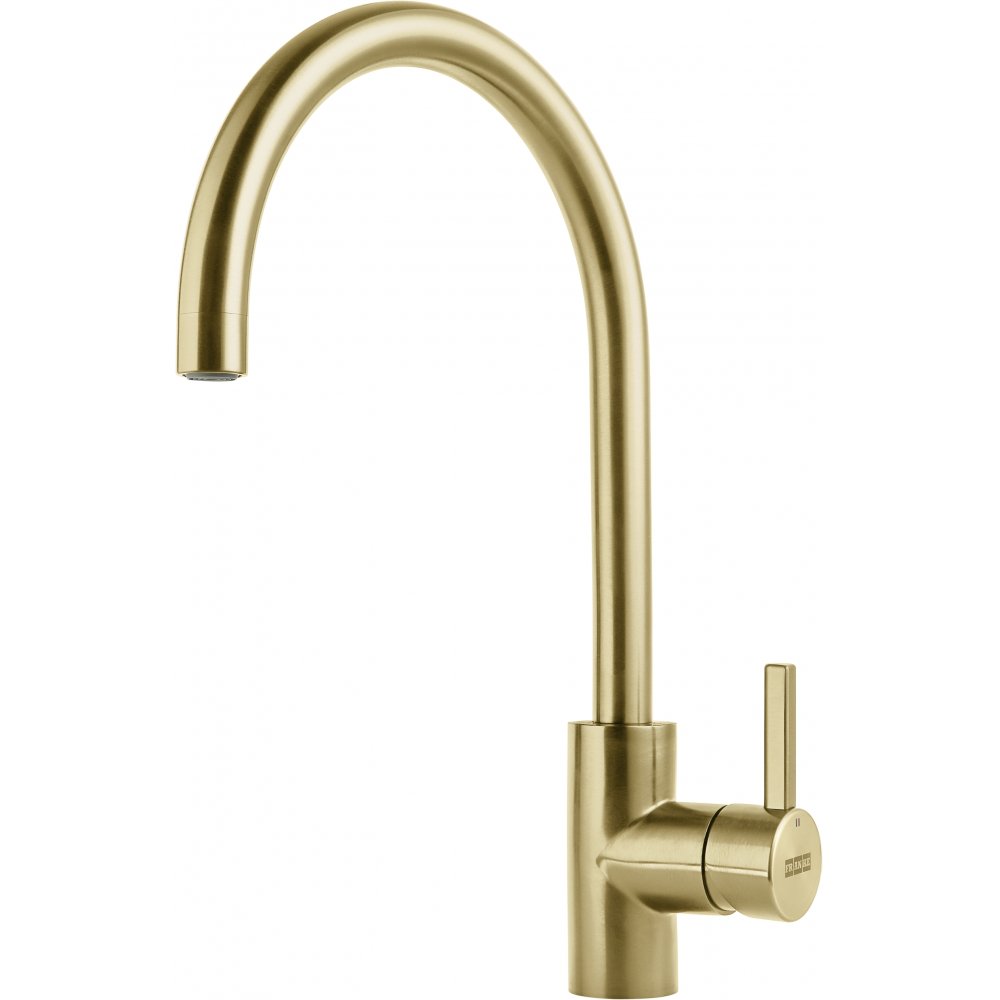 Franke Eos Neo Gold Single Lever Kitchen Tap Stainless Steel J-Spout 387mm — dimensions drawing