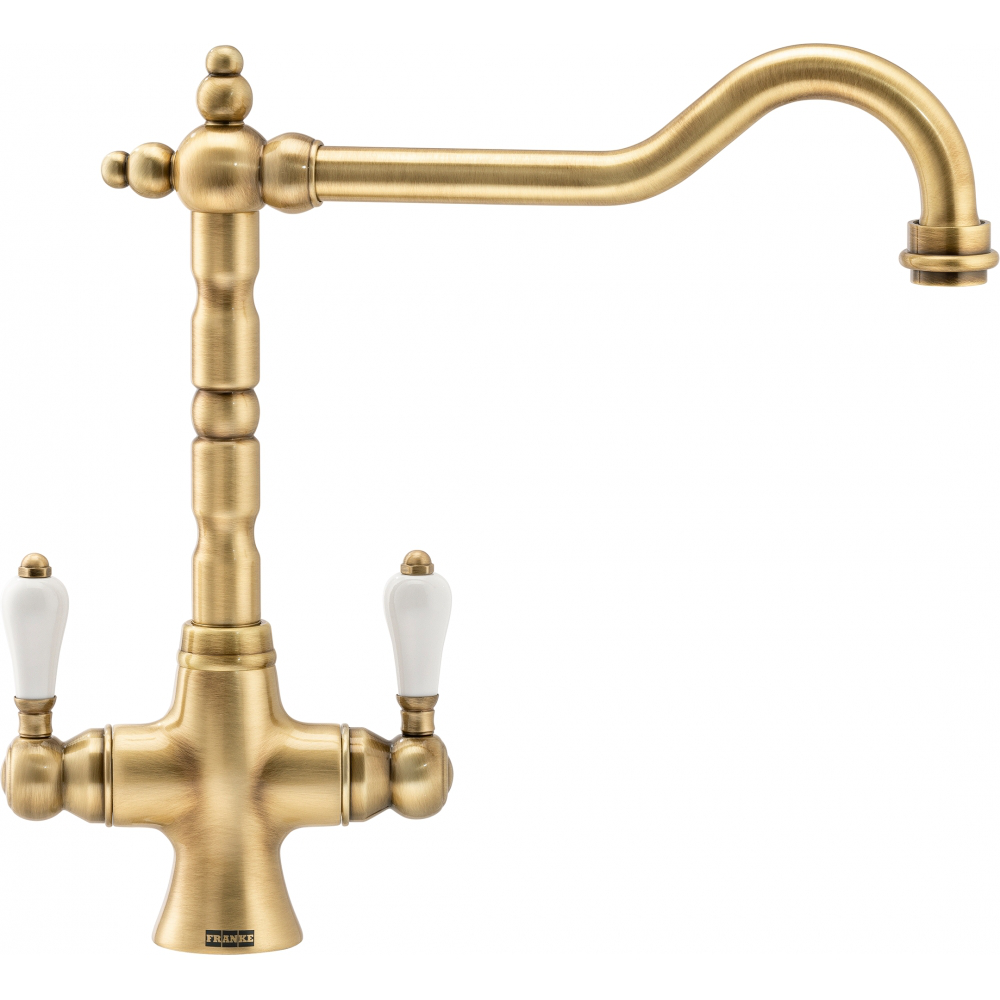 Franke Cotswold Brass Dual Lever Kitchen Tap U-Spout Swivel Traditional — dimensions drawing