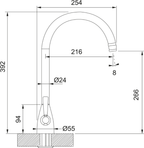 Franke Eiger Brass Dual Lever Kitchen Tap J-Spout Swivel Traditional 392mm — dimensions drawing