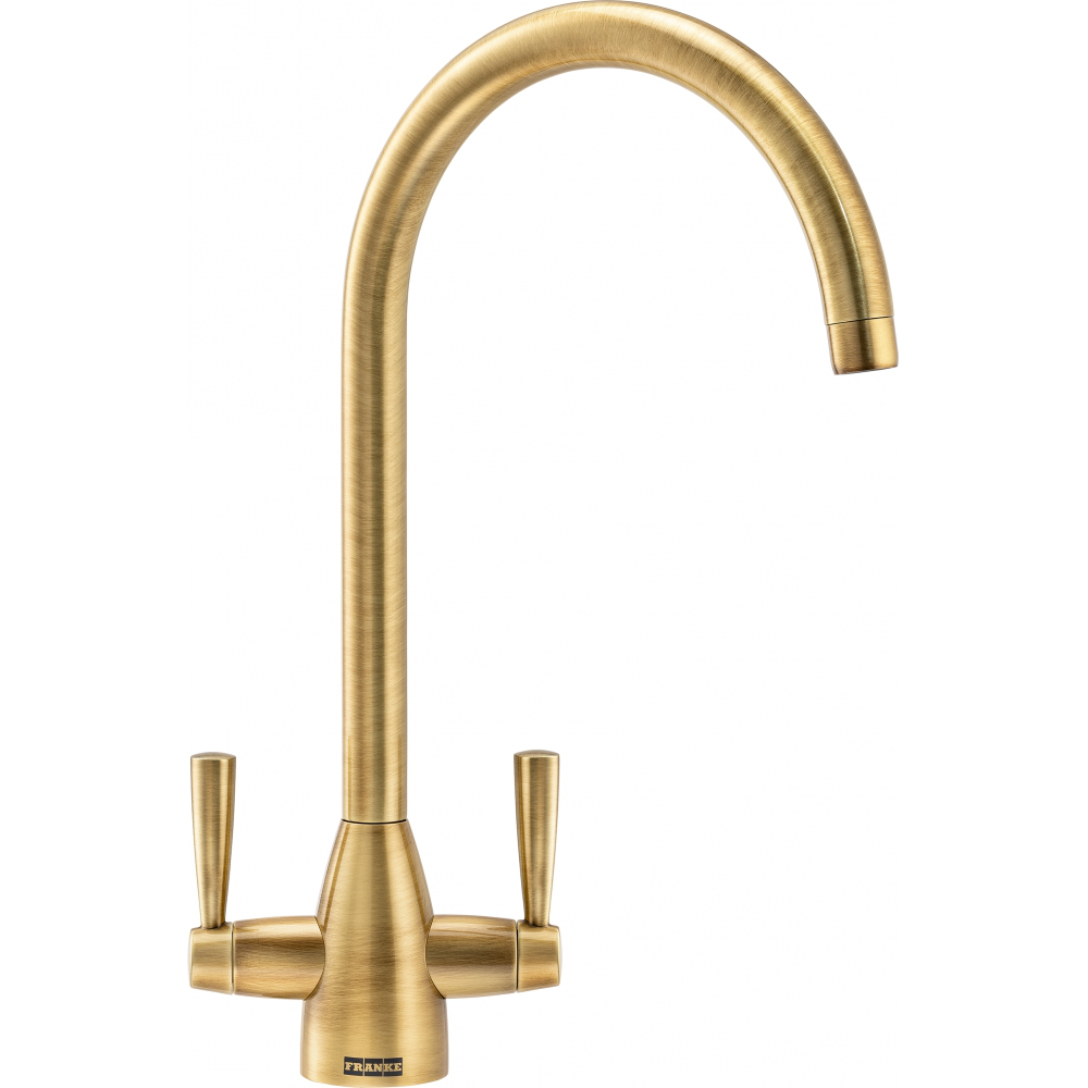 Franke Eiger Brass Dual Lever Kitchen Tap J-Spout Swivel Traditional 392mm — dimensions drawing
