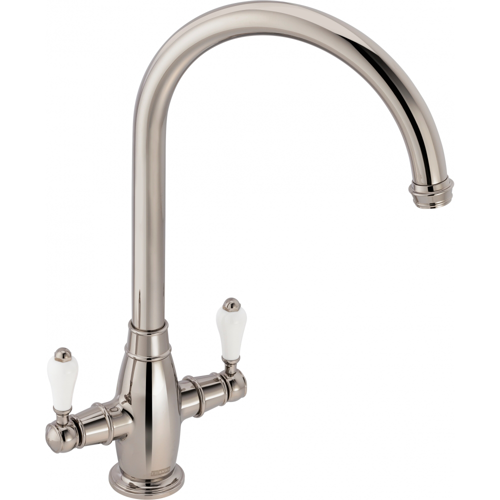 Franke Gloriana Classic Polished Nickel Twin Lever Kitchen Tap J-Spout 405mm — dimensions drawing