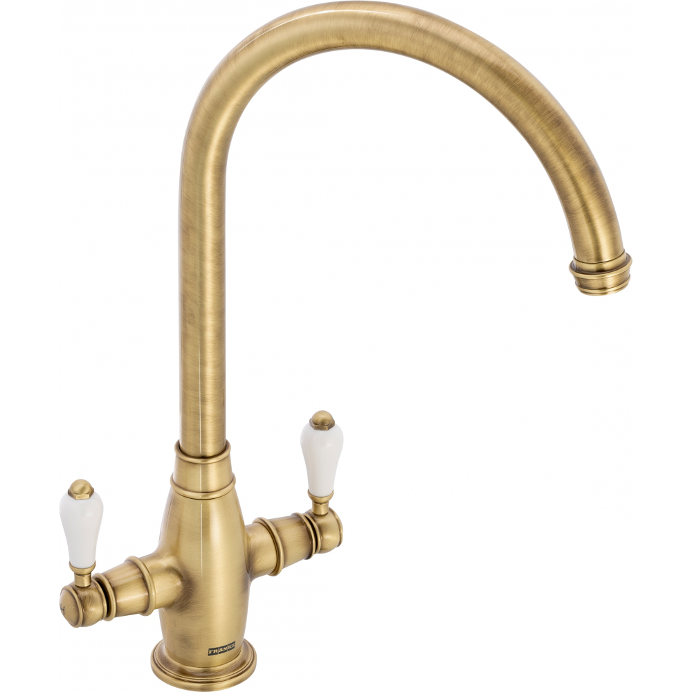 Franke Gloriana Classic Brass Twin Lever Kitchen Tap J-Spout Swivel 405mm — dimensions drawing
