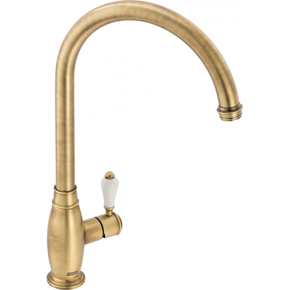 Franke Gloriana Classic Brass Side Lever Kitchen Tap J-Spout Swivel 408mm — dimensions drawing