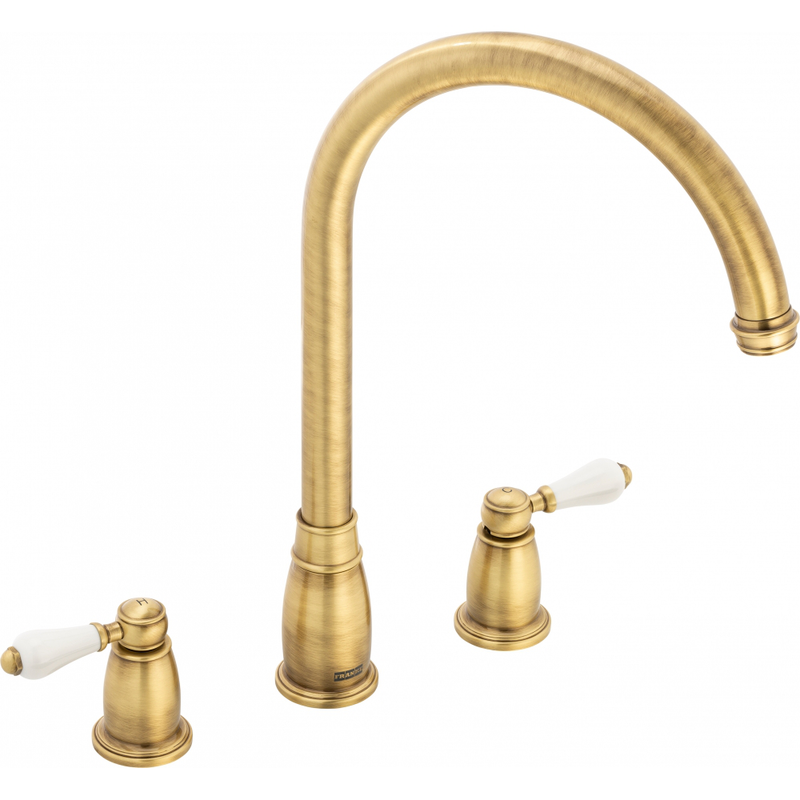 Franke Gloriana Classic Brass 3-Part Kitchen Tap J-Spout Swivel 365mm — dimensions drawing