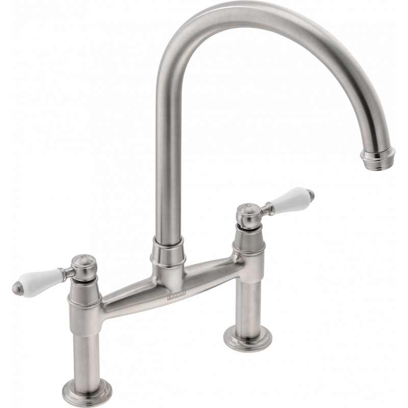 Franke Gloriana Classic Decor Steel Bridge Lever Kitchen Tap J-Spout 415mm — dimensions drawing