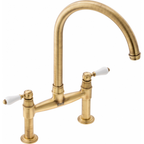 Franke Gloriana Classic Brass Bridge Lever Kitchen Tap J-Spout 415mm — dimensions drawing
