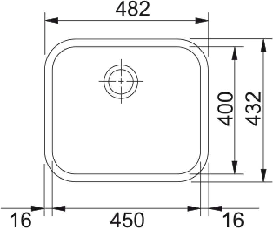Franke Galassia GAX 110-45 Undermount 1 Bowl Stainless Steel Kitchen Sink — dimensions drawing