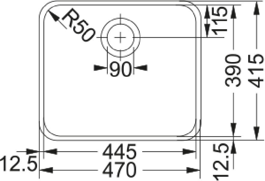 Franke Largo LAX 110-45 Undermount 1 Bowl Stainless Steel Kitchen Sink — dimensions drawing