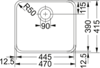 Franke Largo LAX 110-45 Undermount 1 Bowl Stainless Steel Kitchen Sink — dimensions drawing
