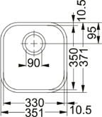 Franke Ariane ARX 110-33 Undermount 1 Bowl Stainless Steel Kitchen Sink — dimensions drawing