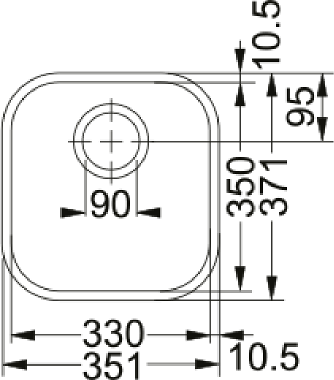 Franke Ariane ARX 110-33 Undermount 1 Bowl Stainless Steel Kitchen Sink — dimensions drawing