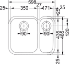 Franke Ariane ARX 160 Undermount 1.5 Bowl Stainless Steel Kitchen Sink RH — dimensions drawing