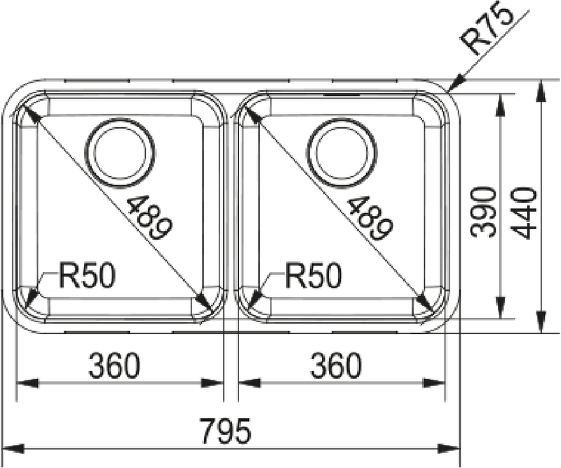 Franke Largo LAX 120 Undermount 2 Bowl Stainless Steel Kitchen Sink — dimensions drawing