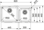 Franke Largo LAX 120 Undermount 2 Bowl Stainless Steel Kitchen Sink 45-30 — dimensions drawing