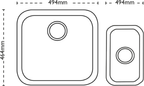 Carron Phoenix Zeta 105U Undermount 1 Bowl Stainless Steel Kitchen Sink — dimensions drawing