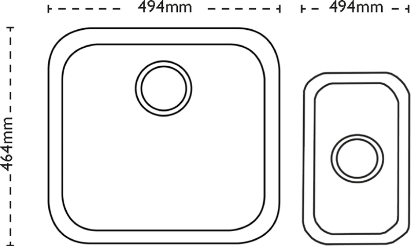 Carron Phoenix Zeta 105U Undermount 1 Bowl Stainless Steel Kitchen Sink — dimensions drawing