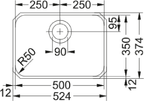 Franke Largo LAX 110-50 Undermount 1 Bowl Stainless Steel Kitchen Sink — dimensions drawing