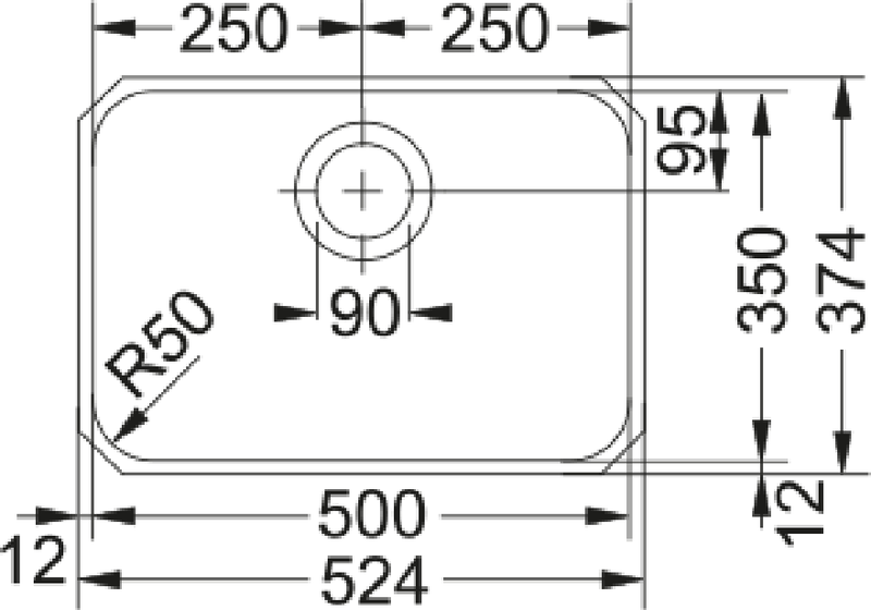 Franke Largo LAX 110-50 Undermount 1 Bowl Stainless Steel Kitchen Sink — dimensions drawing