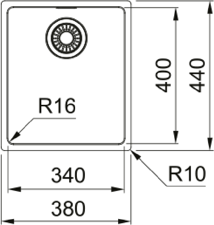 Franke Maris MRX 110-34 Undermount 1 Bowl Stainless Steel Kitchen Sink — dimensions drawing