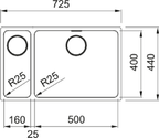 Franke Mythos MYX 160 Undermount 1.5 Bowl Stainless Steel Kitchen Sink LH — dimensions drawing